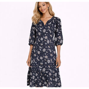 Women's LOFT Outlet Petite Navy Paisley Midi Dress SP